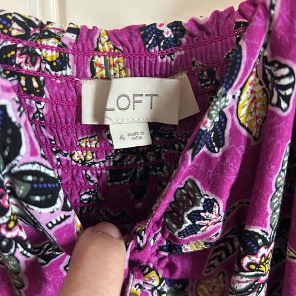 LOFT Purple/pink  Clover Hibiscus Ruffle Midi Halter Dress Sz. 4 Cottage Core - Picture 3 of 11